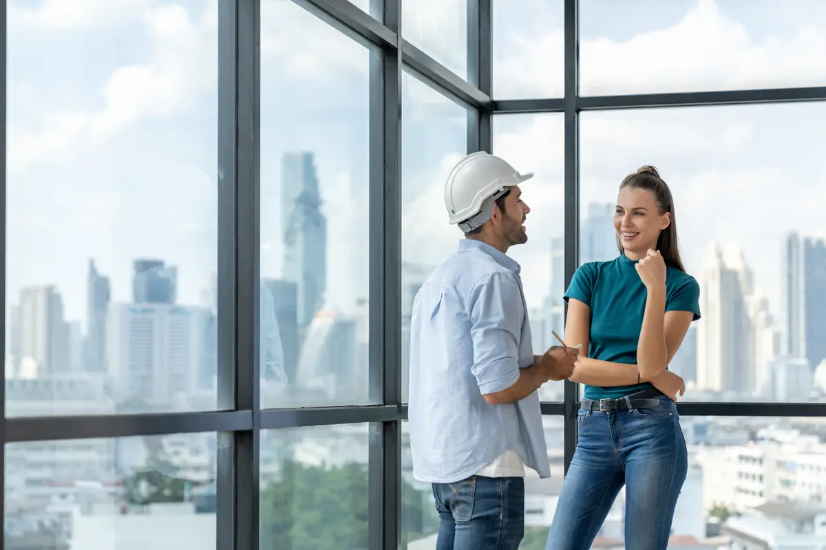 Professional smart architect engineer team discuss and solve problems Tracery