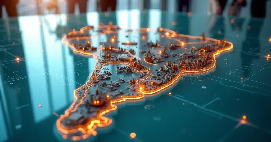 Mapa do Brasil com investimentos em obras destacados por região